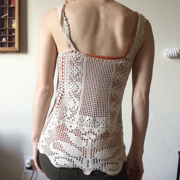 Vintage Art Deco Crochet Knit Blouse Vine Leaves - Picture 8 of 9